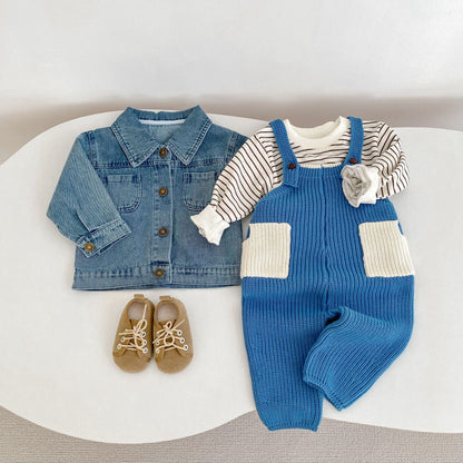 サロペットパンツ・サスペンダーパンツ カラーニットサロペットパンツオーバーオール【mh0010852】