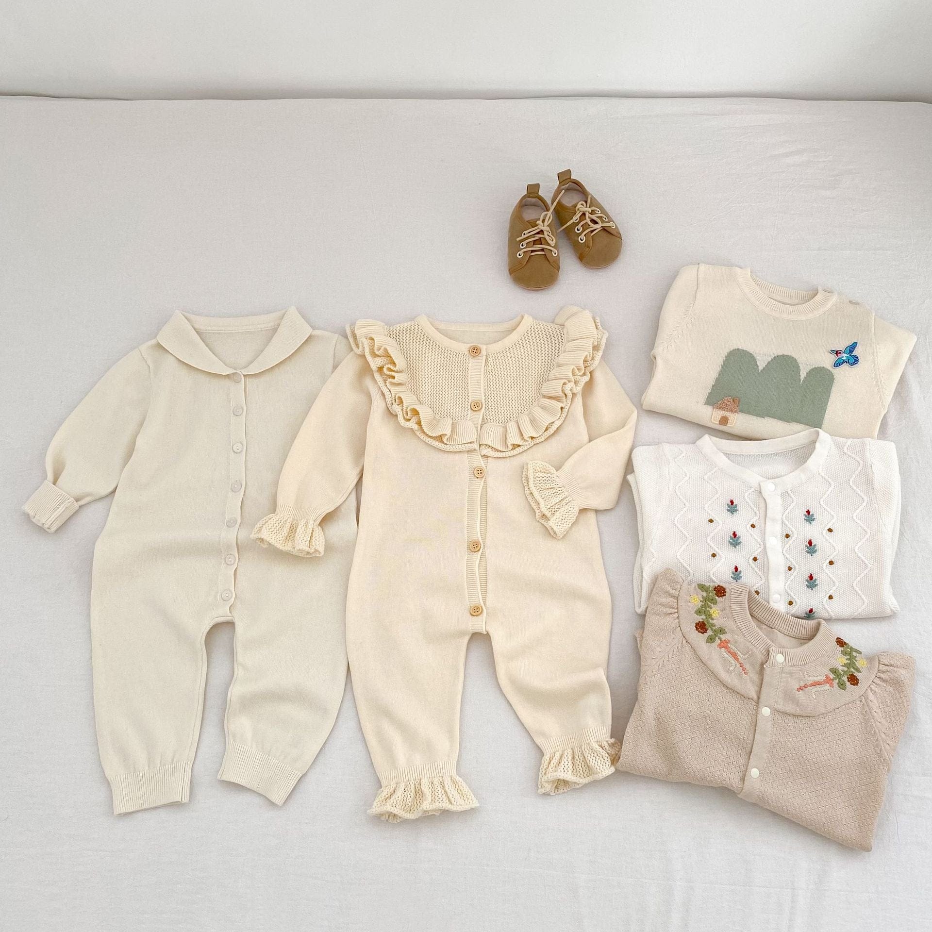 長袖ロンパース ビッグフリル襟ニットロンパース【mh0010853】