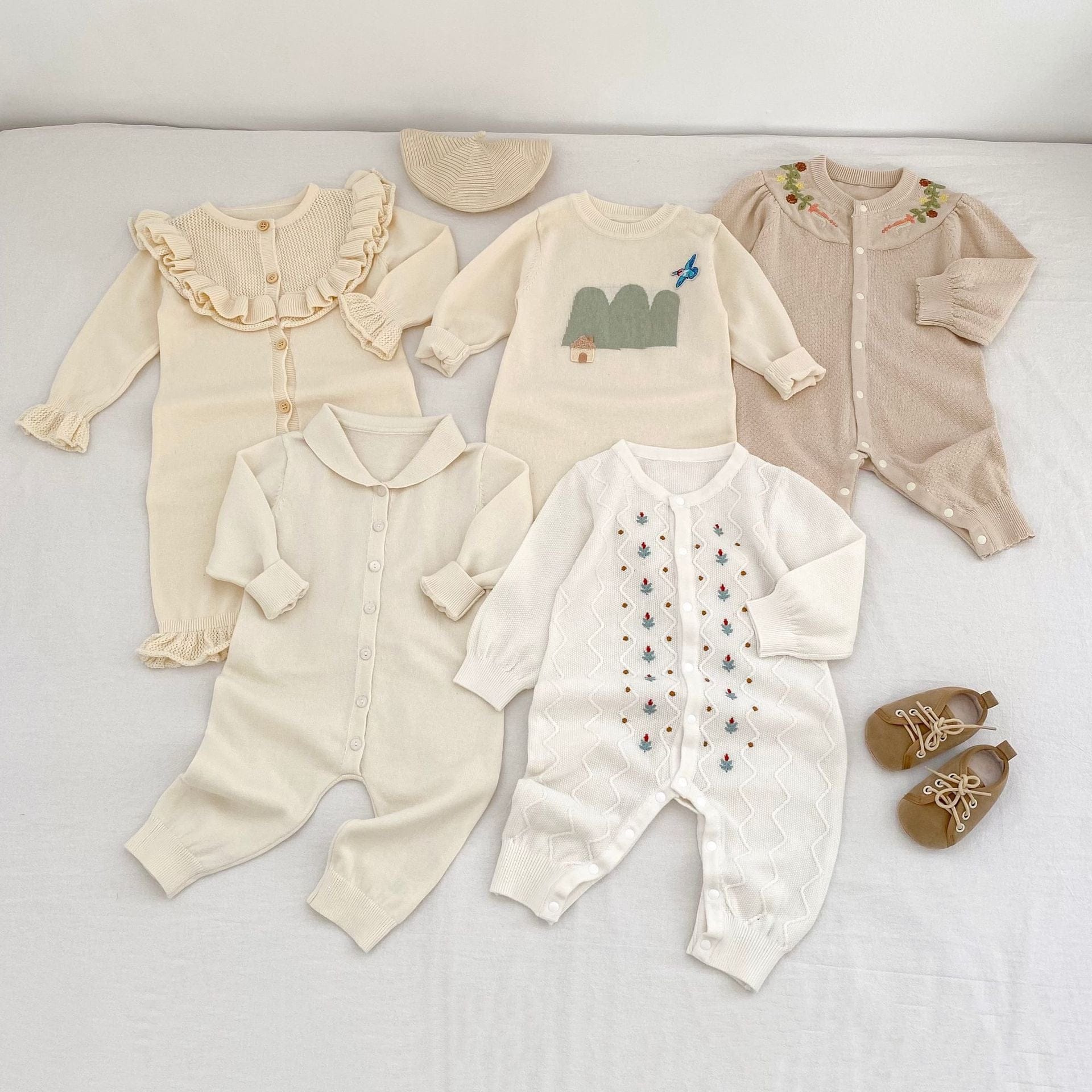 長袖ロンパース ビッグフリル襟ニットロンパース【mh0010853】