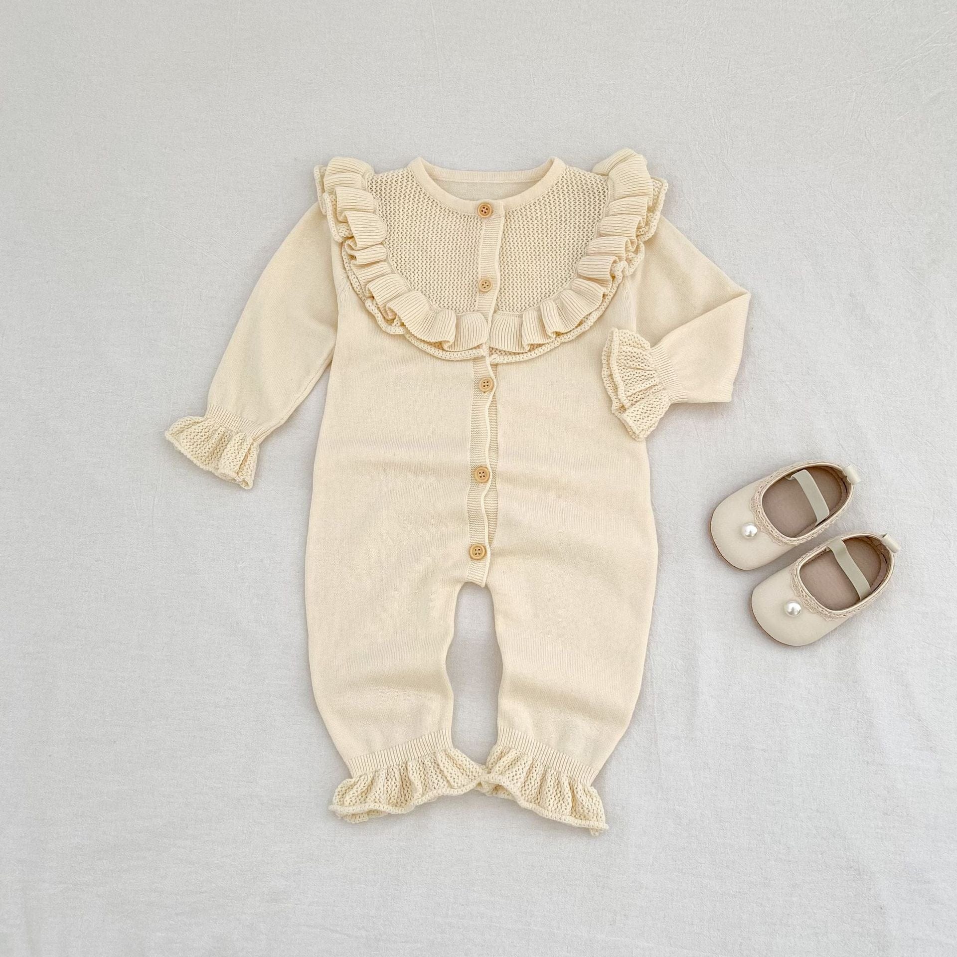 長袖ロンパース ビッグフリル襟ニットロンパース【mh0010853】