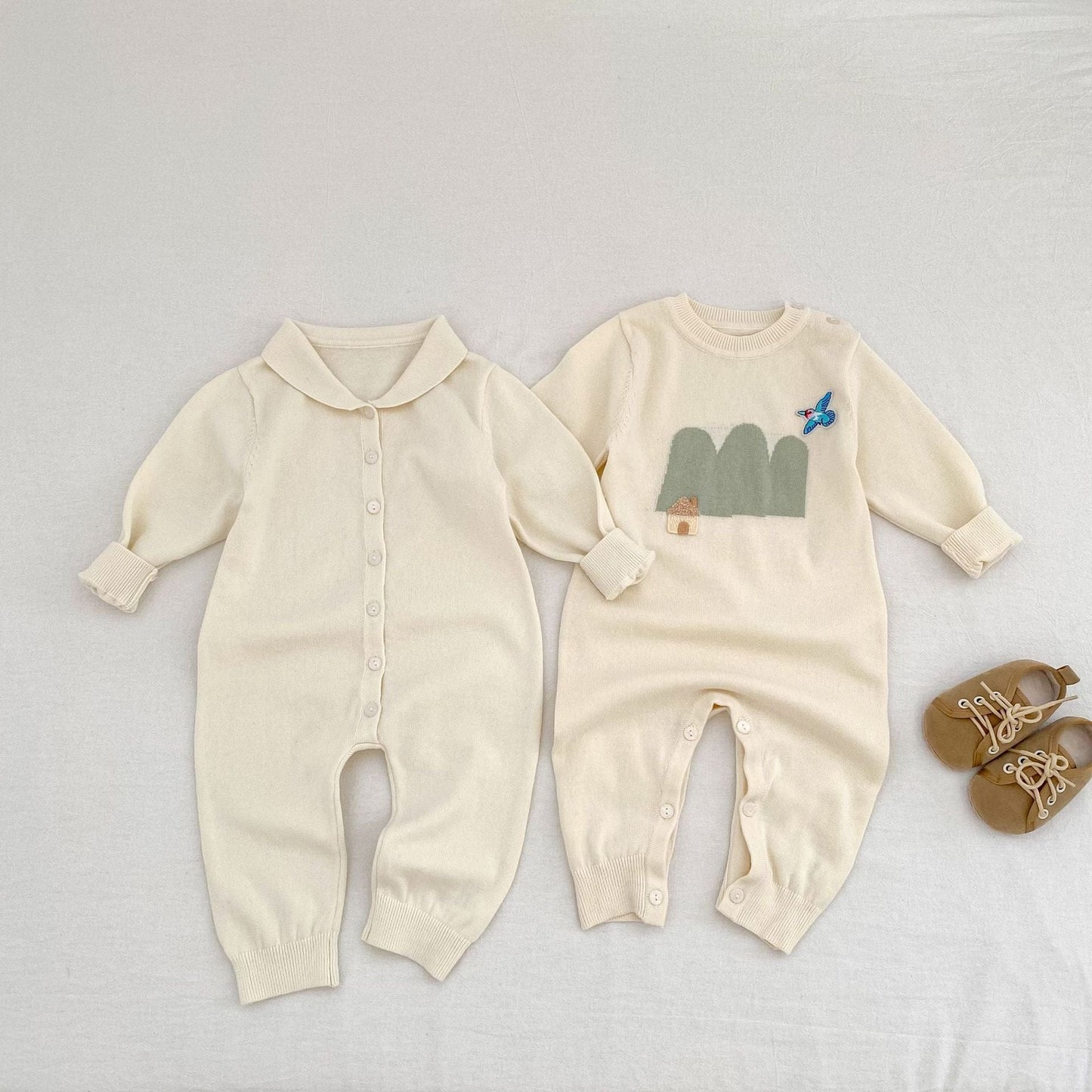 長袖ロンパース ビッグフリル襟ニットロンパース【mh0010853】