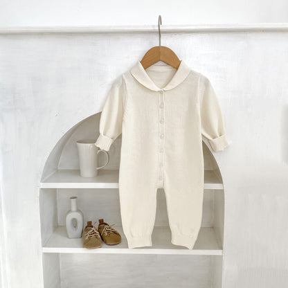 長袖ロンパース 襟付きシンプル長袖ニットロンパース【mh0010854】