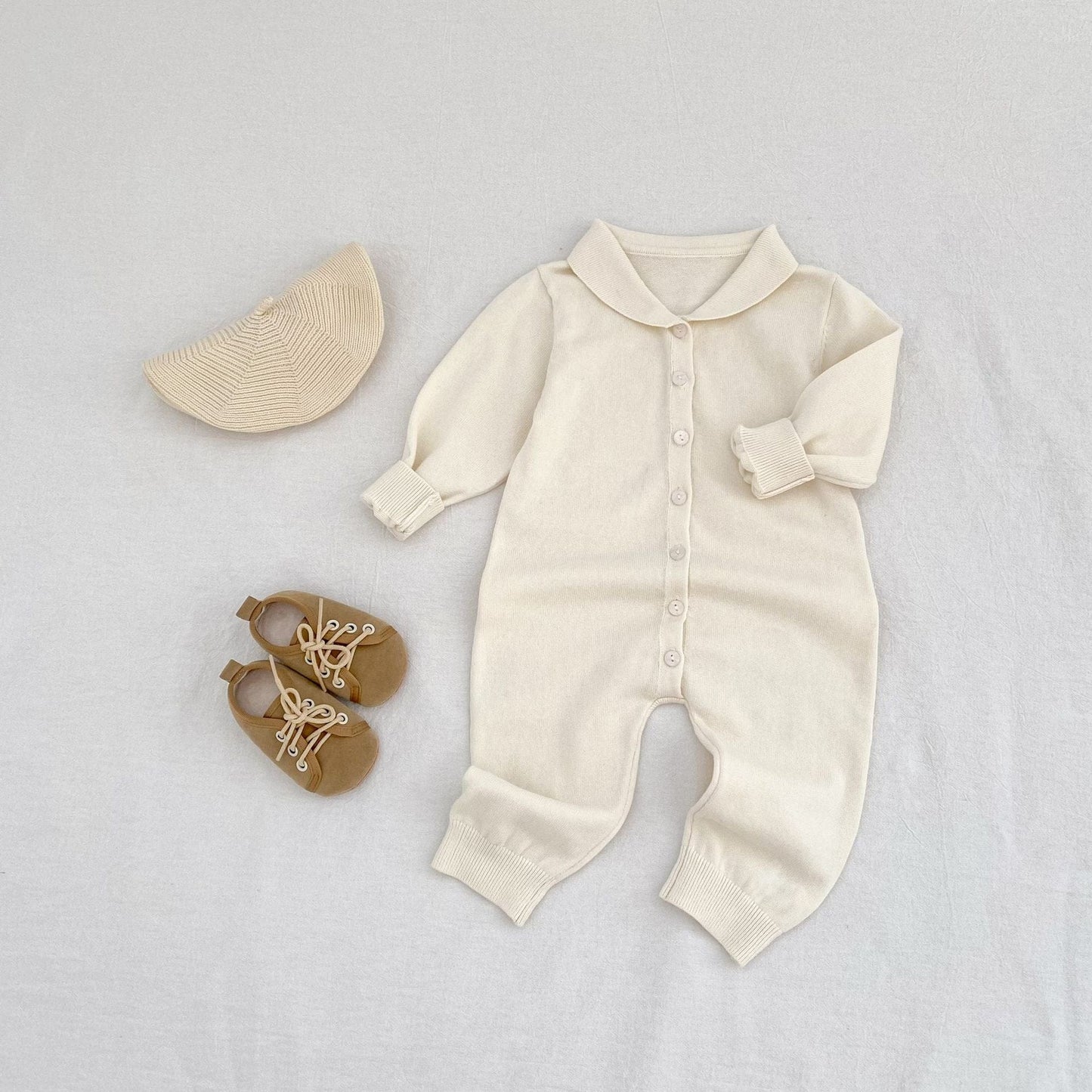 長袖ロンパース 襟付きシンプル長袖ニットロンパース【mh0010854】