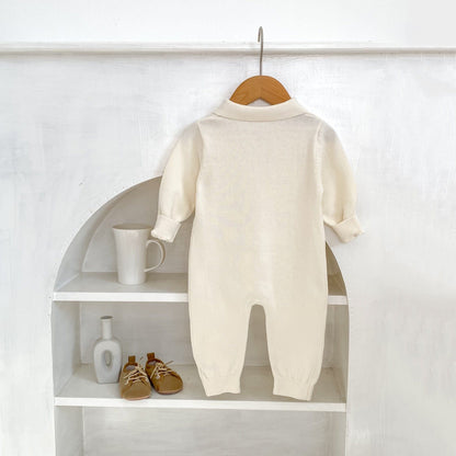 長袖ロンパース 襟付きシンプル長袖ニットロンパース【mh0010854】