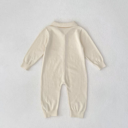 長袖ロンパース 襟付きシンプル長袖ニットロンパース【mh0010854】