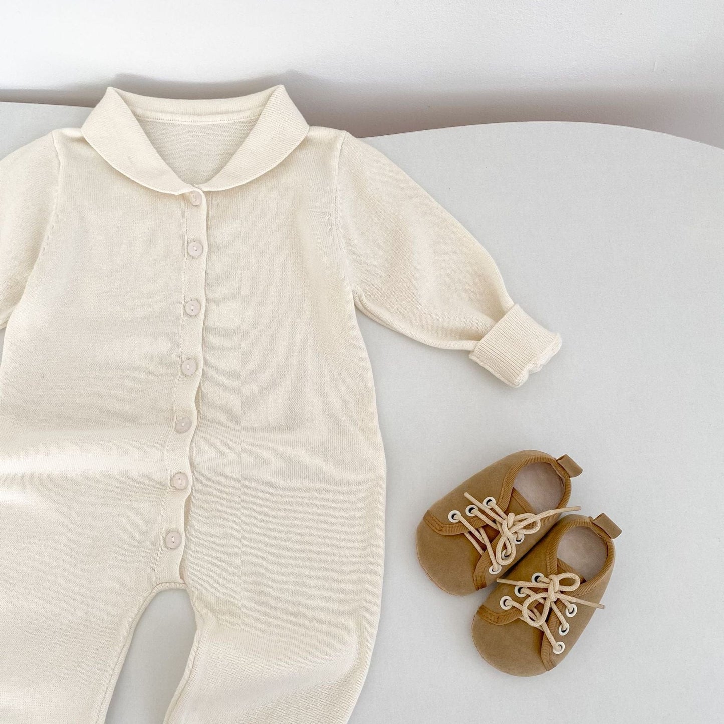 長袖ロンパース 襟付きシンプル長袖ニットロンパース【mh0010854】