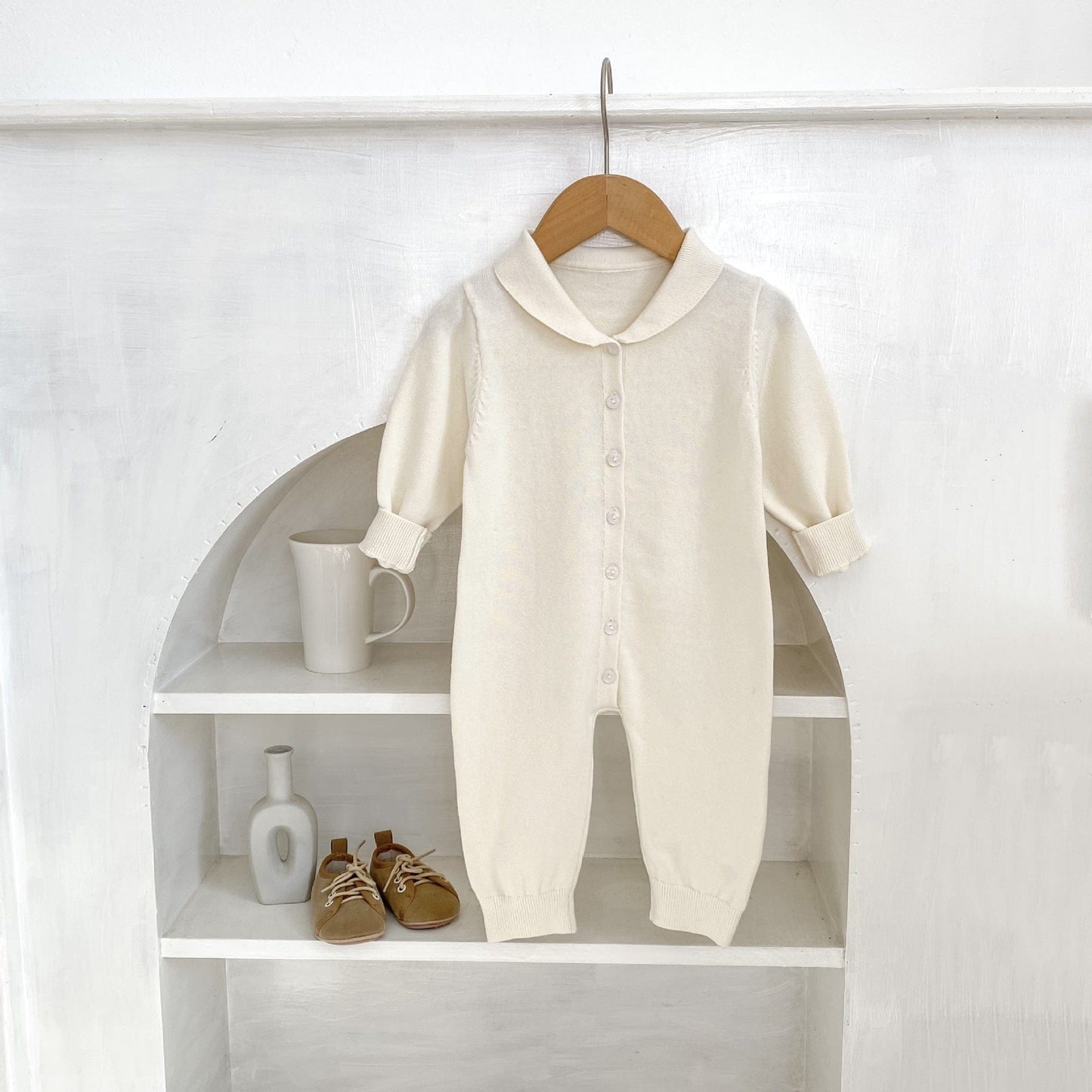 長袖ロンパース 襟付きシンプル長袖ニットロンパース【mh0010854】