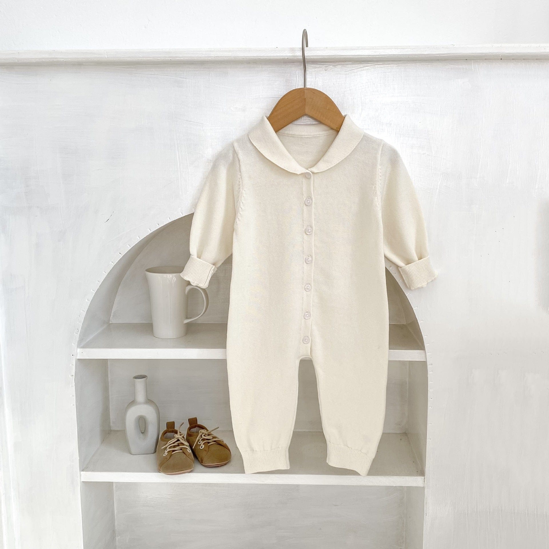 長袖ロンパース 襟付きシンプル長袖ニットロンパース【mh0010854】