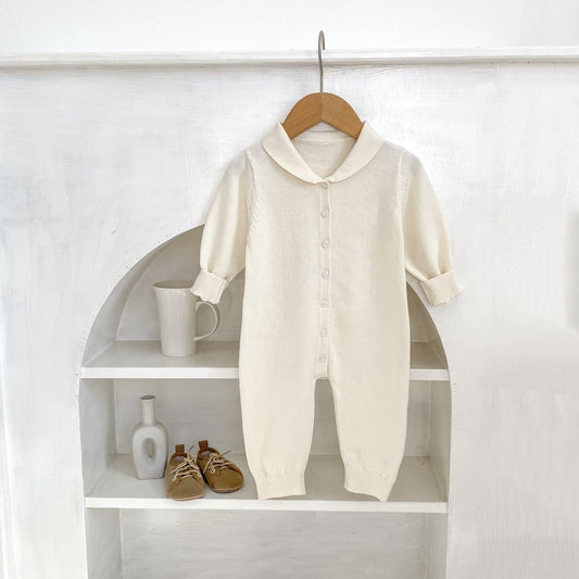 長袖ロンパース 襟付きシンプル長袖ニットロンパース【mh0010854】