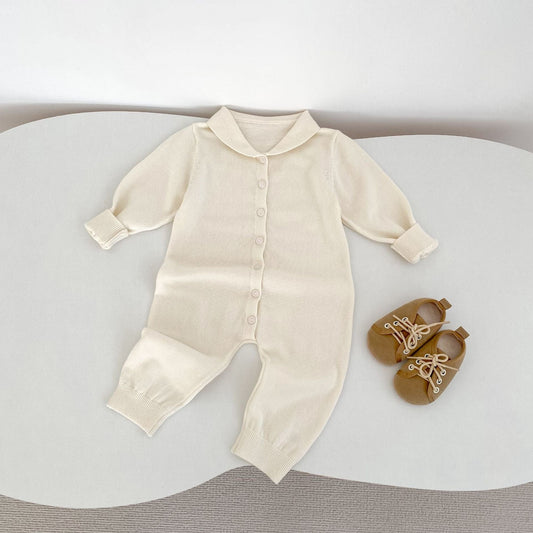 長袖ロンパース 襟付きシンプル長袖ニットロンパース【mh0010854】