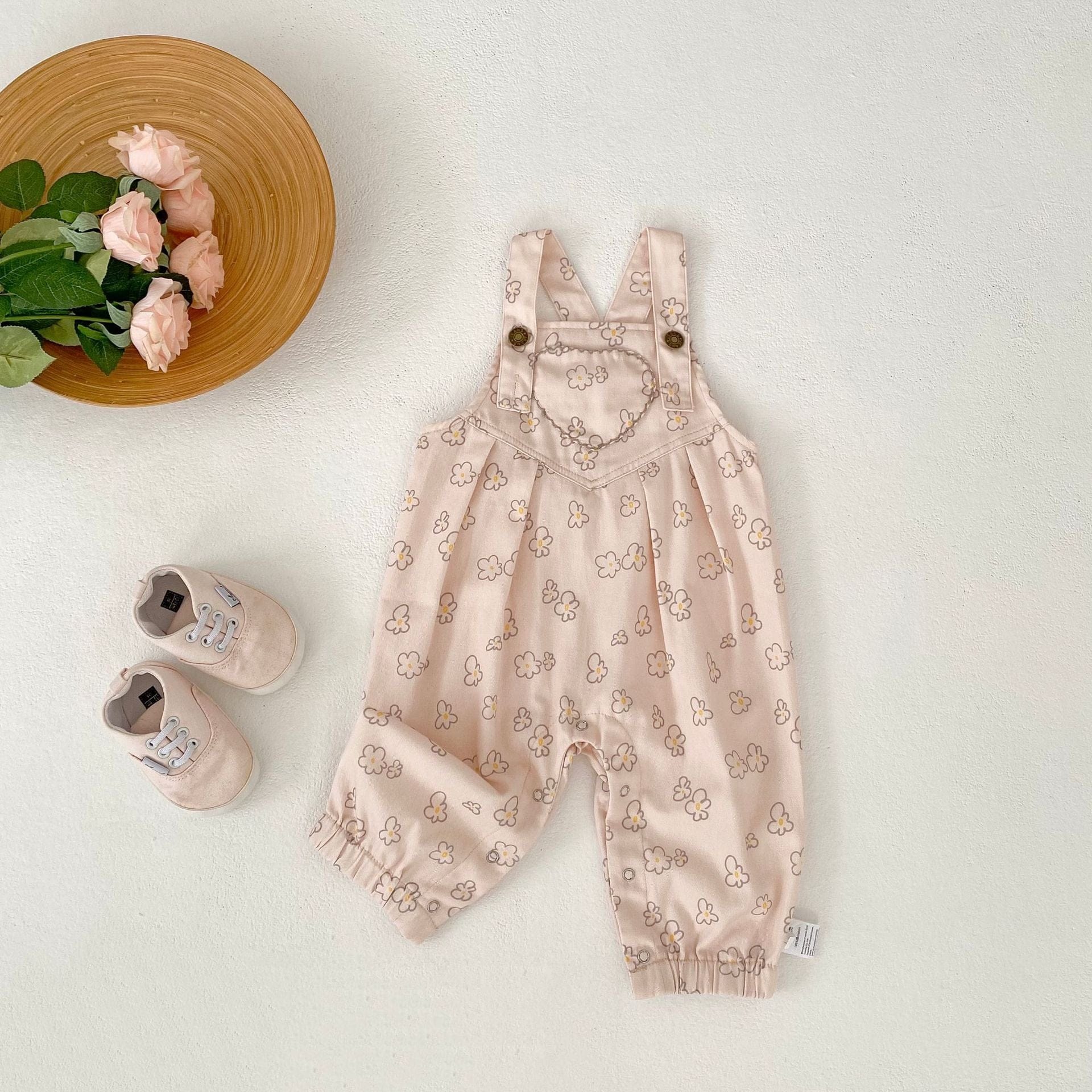 サロペットパンツ・サスペンダーパンツ 花柄プリントサロペットロンパース【mh0010856】