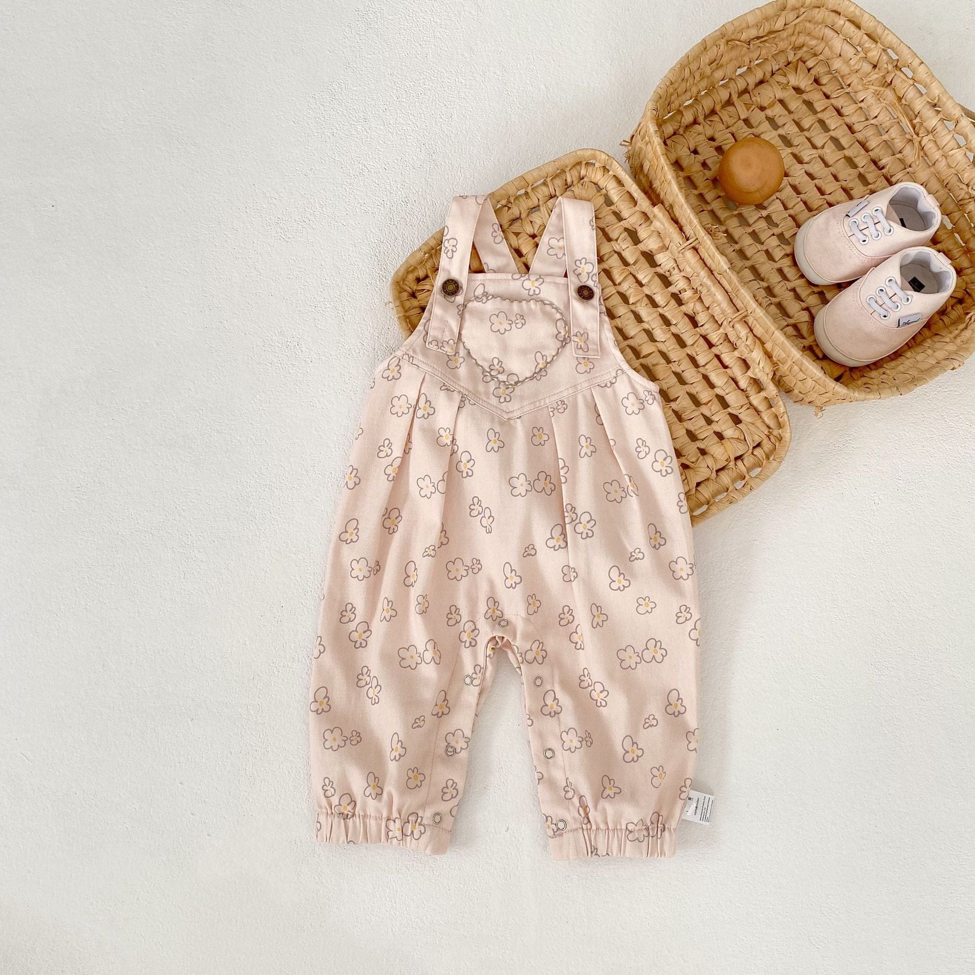 サロペットパンツ・サスペンダーパンツ 花柄プリントサロペットロンパース【mh0010856】