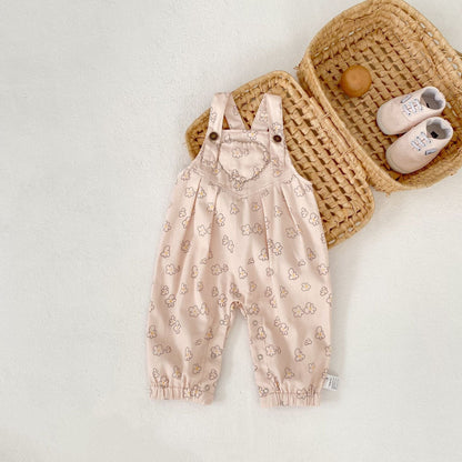 サロペットパンツ・サスペンダーパンツ 花柄プリントサロペットロンパース【mh0010856】