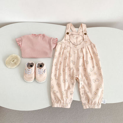 サロペットパンツ・サスペンダーパンツ 花柄プリントサロペットロンパース【mh0010856】