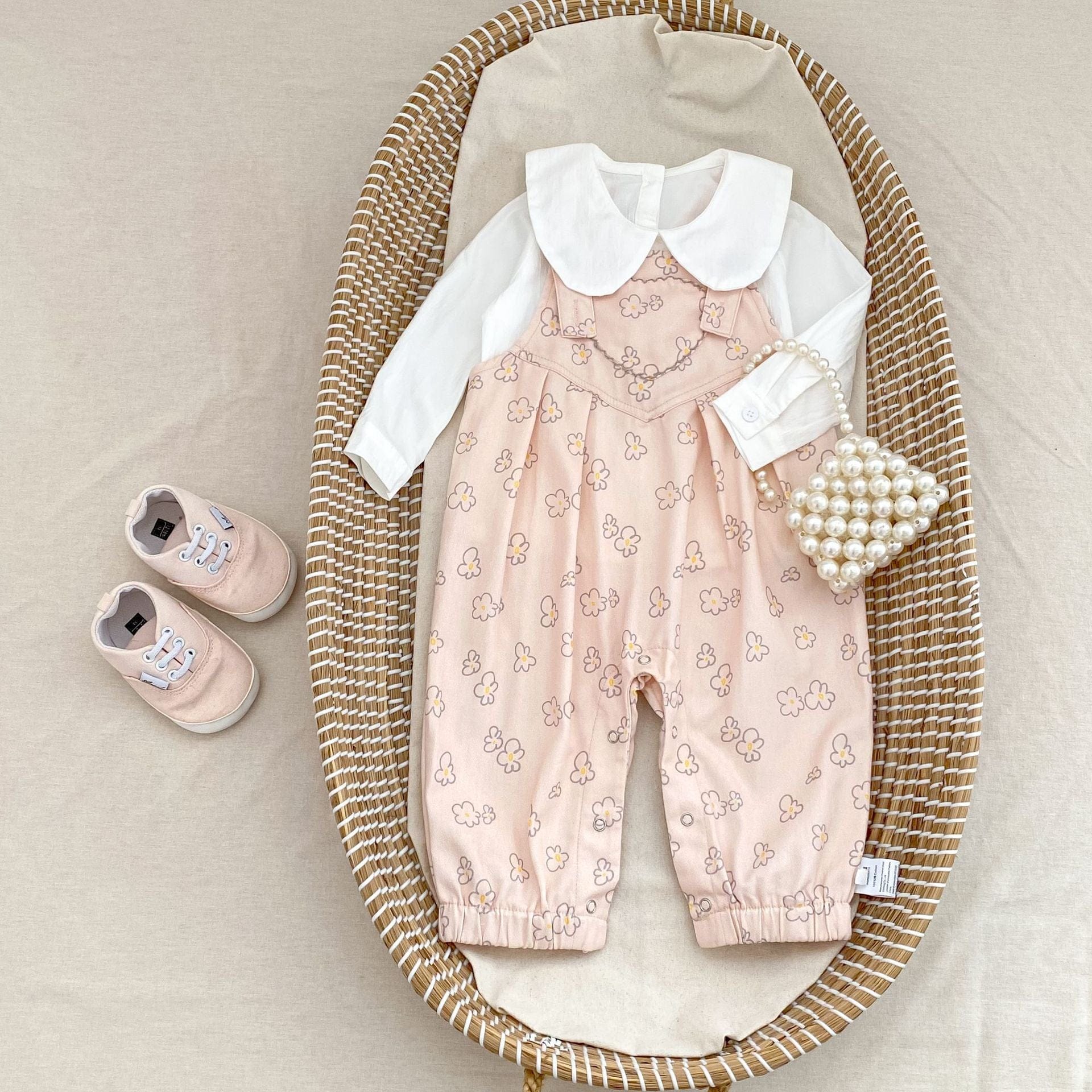 サロペットパンツ・サスペンダーパンツ 花柄プリントサロペットロンパース【mh0010856】