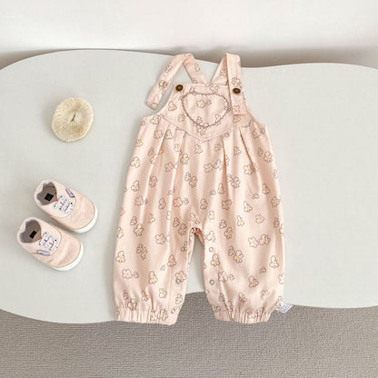 サロペットパンツ・サスペンダーパンツ 花柄プリントサロペットロンパース【mh0010856】