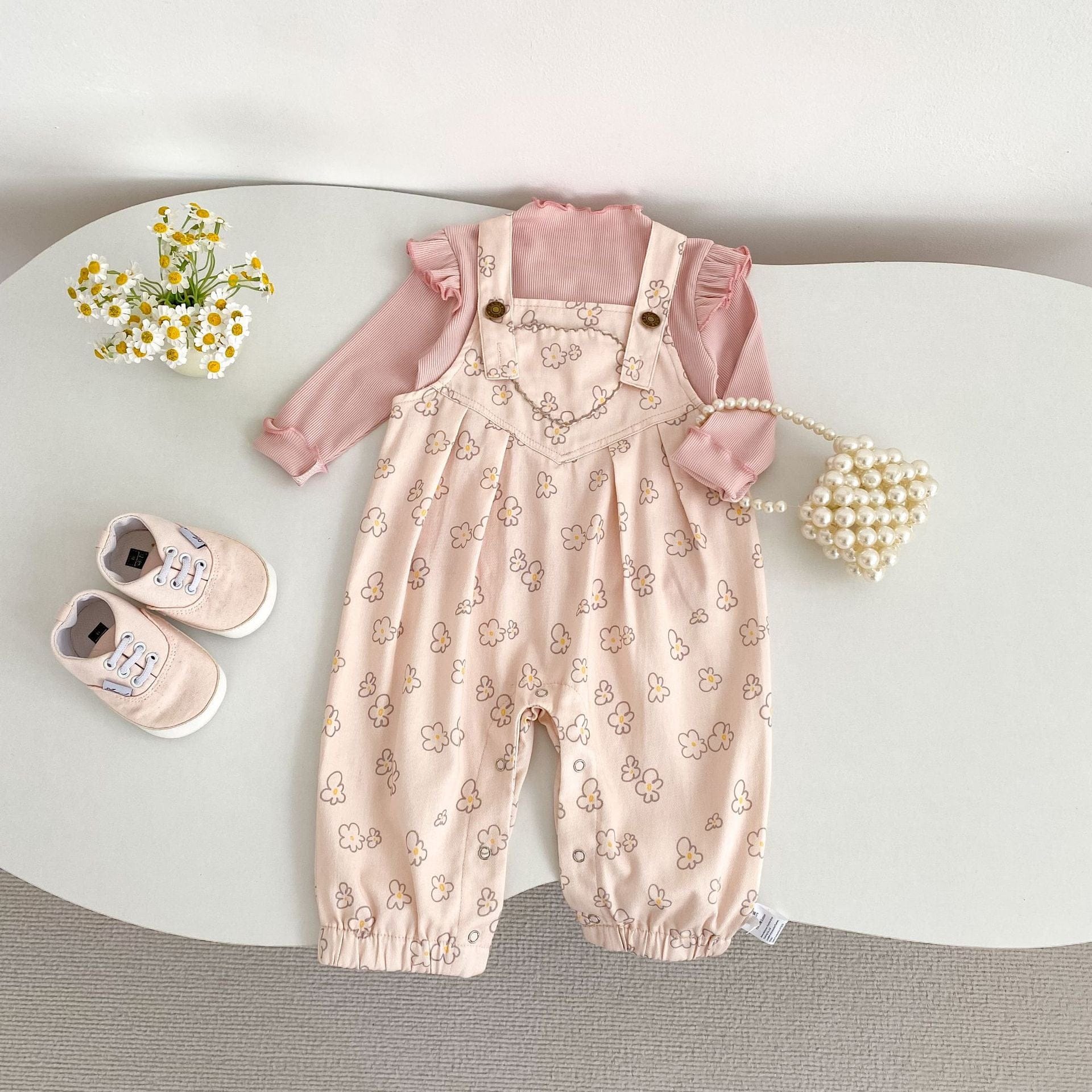 サロペットパンツ・サスペンダーパンツ 花柄プリントサロペットロンパース【mh0010856】