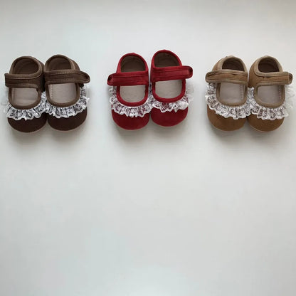 ベビー用靴 レースフリル付きストラップシューズ ソフトソールフォーマルシューズ【mh0011070】