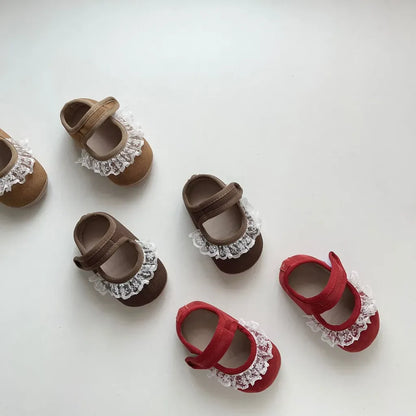 ベビー用靴 レースフリル付きストラップシューズ ソフトソールフォーマルシューズ【mh0011070】