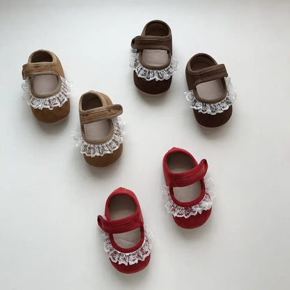 ベビー用靴 レースフリル付きストラップシューズ ソフトソールフォーマルシューズ【mh0011070】