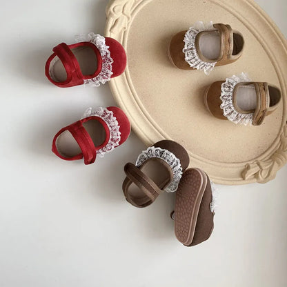 ベビー用靴 レースフリル付きストラップシューズ ソフトソールフォーマルシューズ【mh0011070】