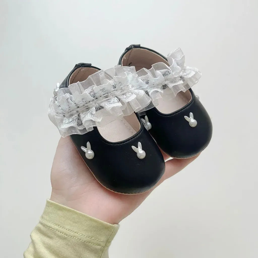 ベビー用靴 うさぎ刺繍ストラップシューズ ハートモチーフ付きベビーシューズ【mh0011071】