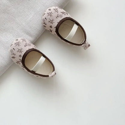 ベビー用靴 小花柄ストラップバレエシューズ ソフトソールベビーシューズ ゴムバンド付き【mh0011072】