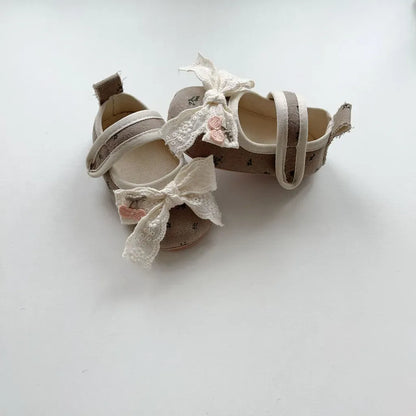 ベビー用靴 さくらんぼ刺繍リボンソフトソールベビーシューズ【mh0011074】