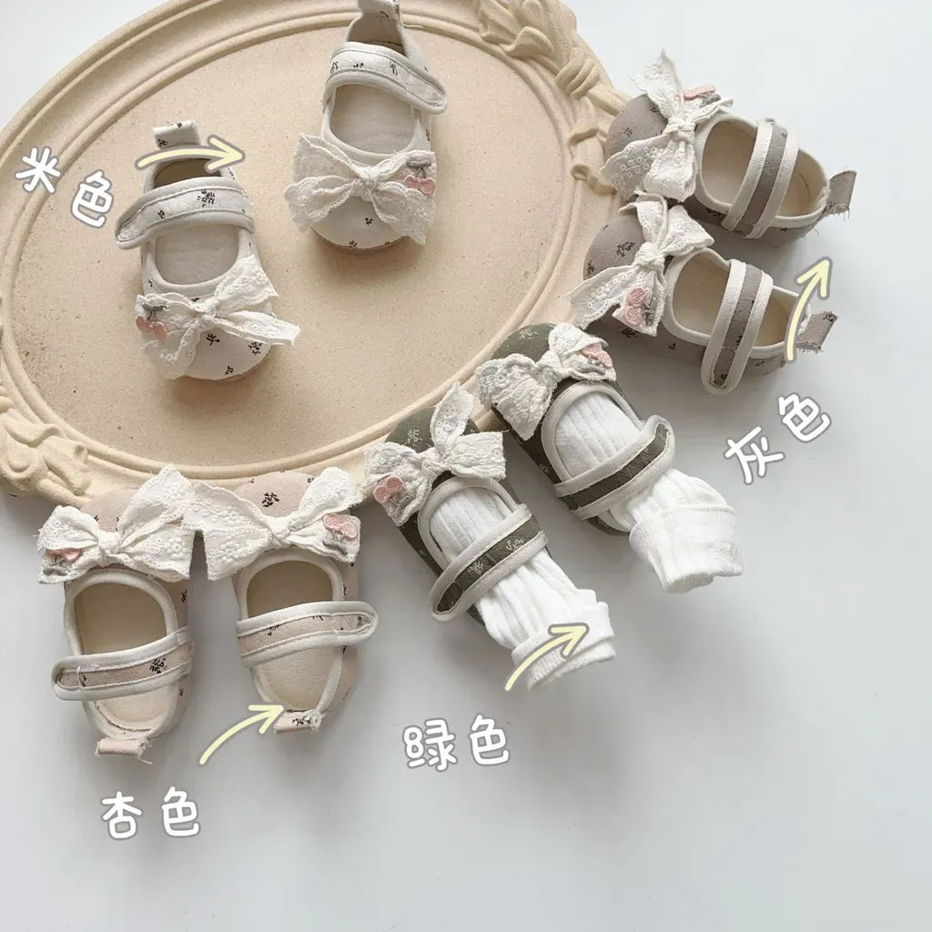 ベビー用靴 さくらんぼ刺繍リボンソフトソールベビーシューズ【mh0011074】