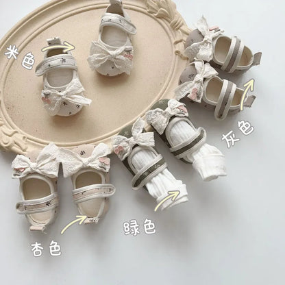 ベビー用靴 さくらんぼ刺繍リボンソフトソールベビーシューズ【mh0011074】