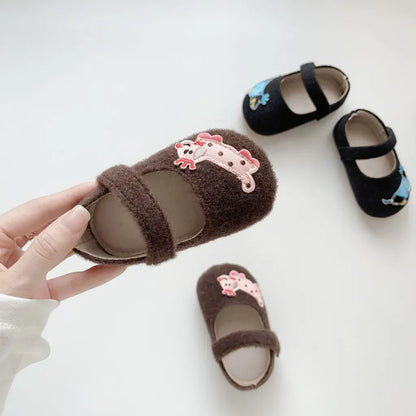 ベビー用靴 ドッグ刺繍フランネルストラップベビーシューズ【mh0011076】