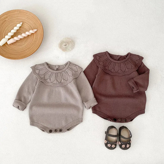 長袖ロンパース ラッフルレースニット襟長袖ロンパース【mh0011077】