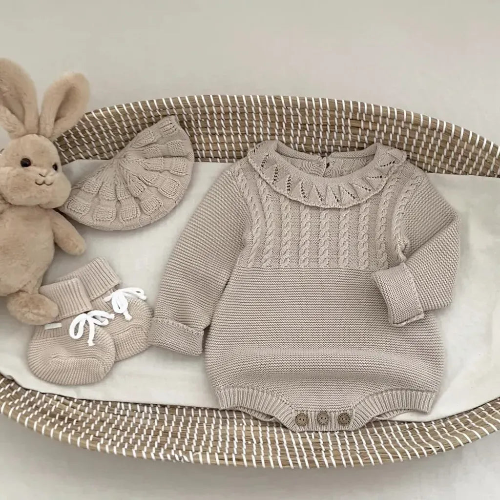 長袖ロンパース フリル襟透かし編みニットロンパース【mh0011079】