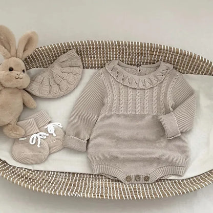 長袖ロンパース フリル襟透かし編みニットロンパース【mh0011079】