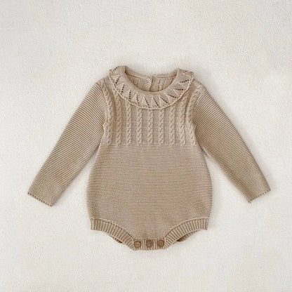 長袖ロンパース フリル襟透かし編みニットロンパース【mh0011079】