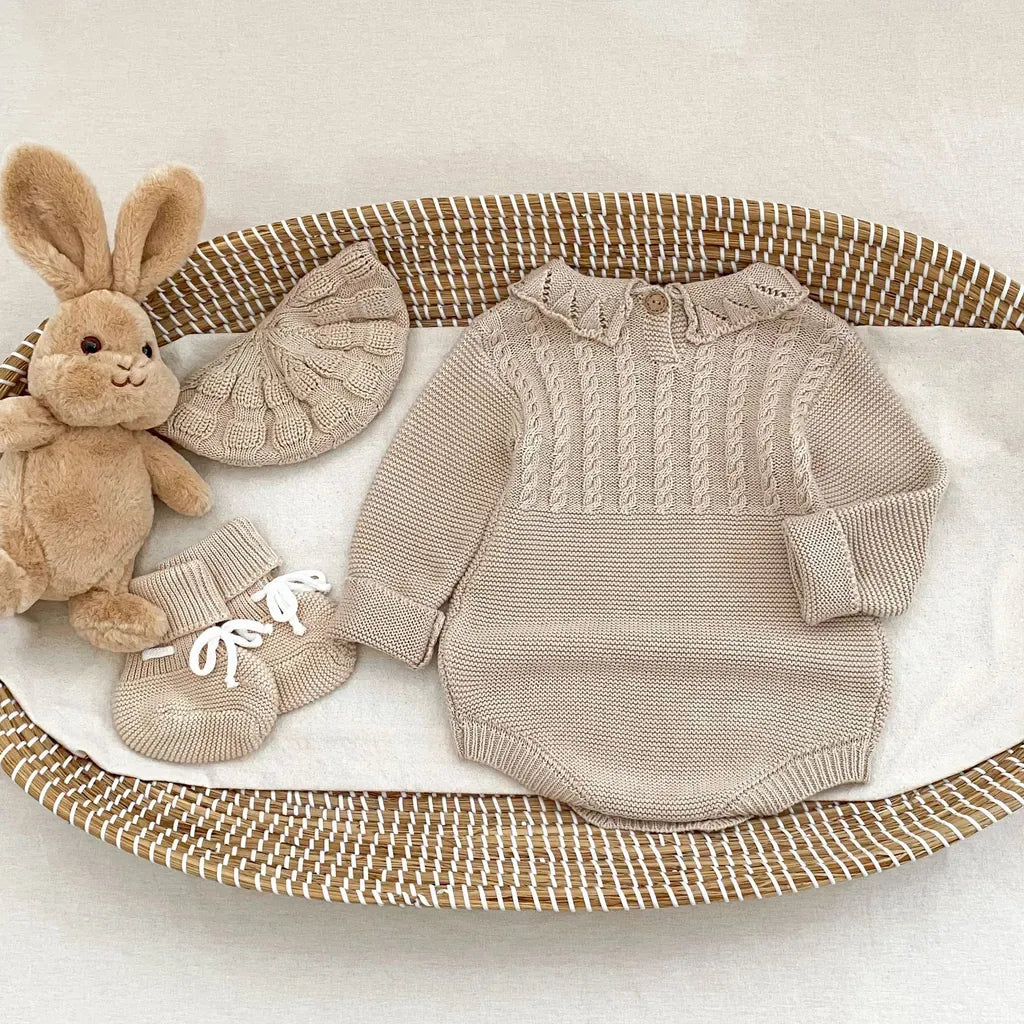 長袖ロンパース フリル襟透かし編みニットロンパース【mh0011079】