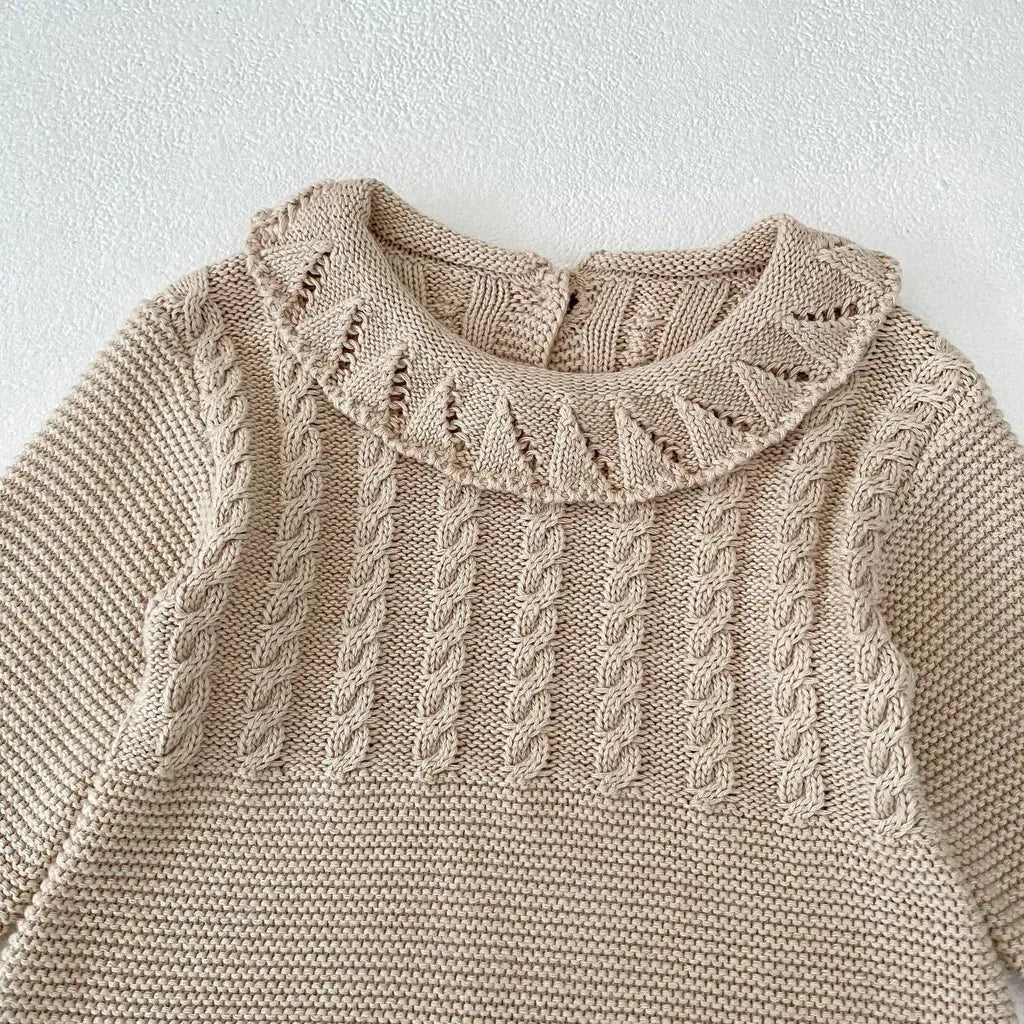 長袖ロンパース フリル襟透かし編みニットロンパース【mh0011079】