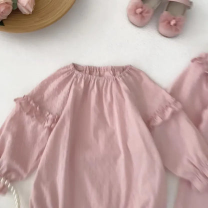 長袖ロンパース ドットエンボスフリル姉妹お揃いワンピース/ロンパース【mh0011083】