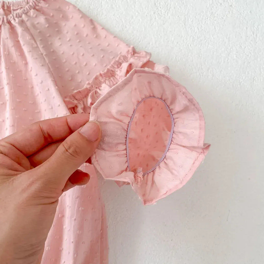 長袖ロンパース ドットエンボスフリル姉妹お揃いワンピース/ロンパース【mh0011083】