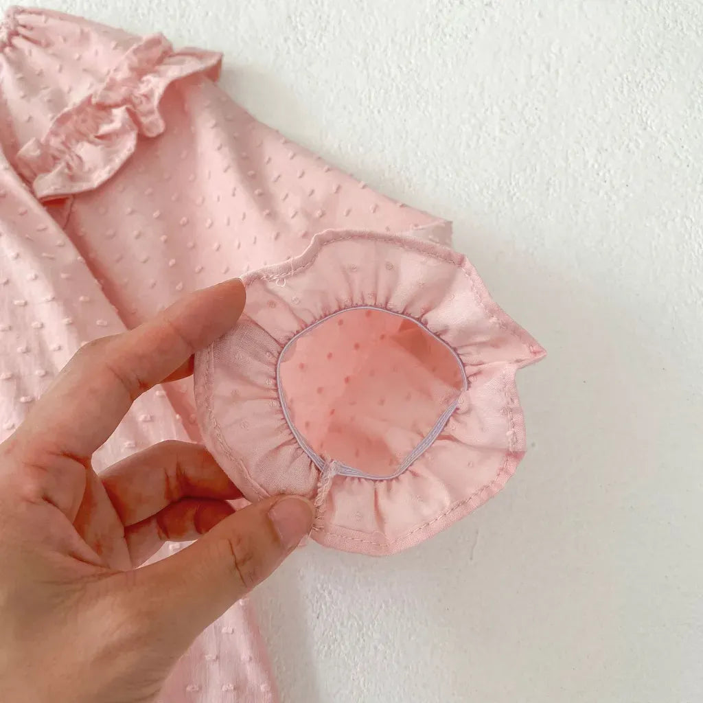 長袖ロンパース ドットエンボスフリル姉妹お揃いワンピース/ロンパース【mh0011083】