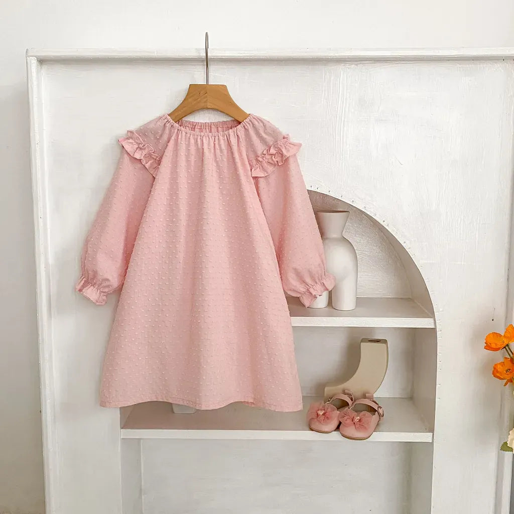 長袖ロンパース ドットエンボスフリル姉妹お揃いワンピース/ロンパース【mh0011083】