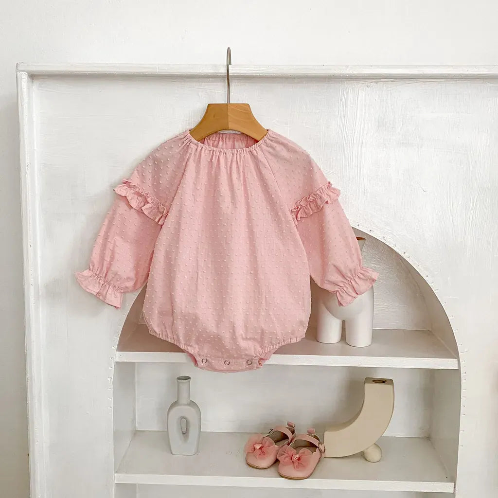 長袖ロンパース ドットエンボスフリル姉妹お揃いワンピース/ロンパース【mh0011083】