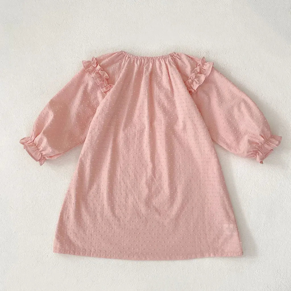 長袖ロンパース ドットエンボスフリル姉妹お揃いワンピース/ロンパース【mh0011083】