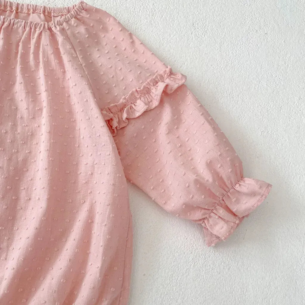 長袖ロンパース ドットエンボスフリル姉妹お揃いワンピース/ロンパース【mh0011083】