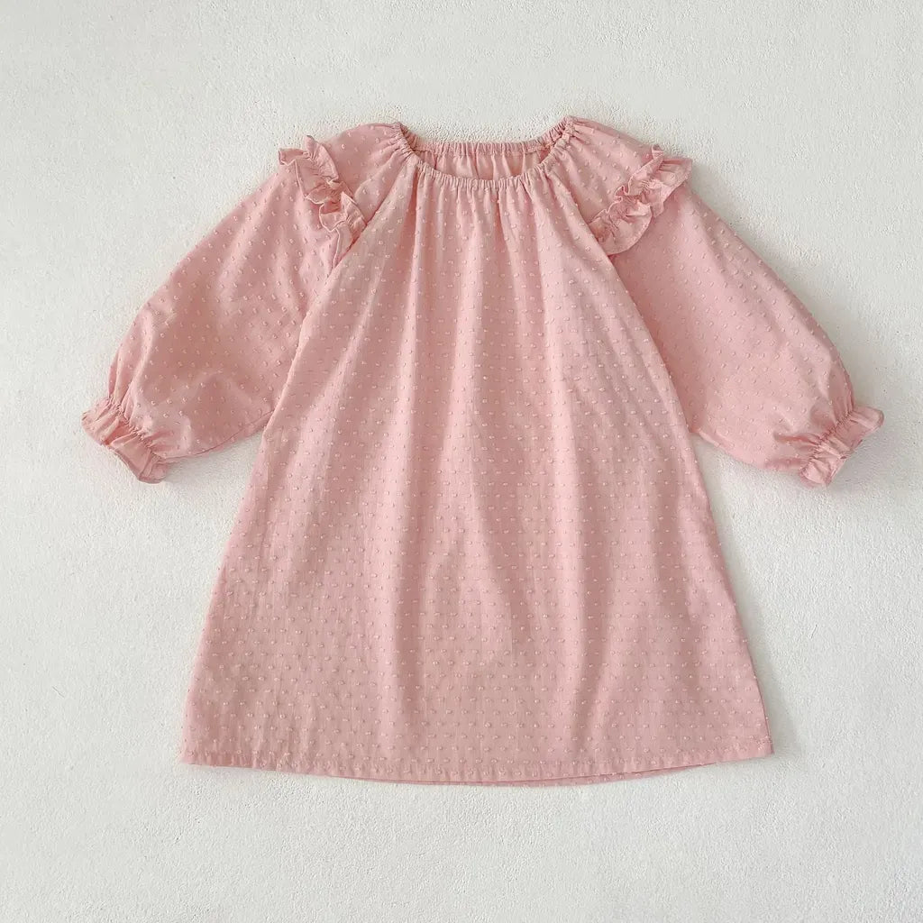 長袖ロンパース ドットエンボスフリル姉妹お揃いワンピース/ロンパース【mh0011083】