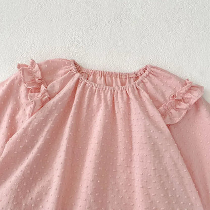 長袖ロンパース ドットエンボスフリル姉妹お揃いワンピース/ロンパース【mh0011083】