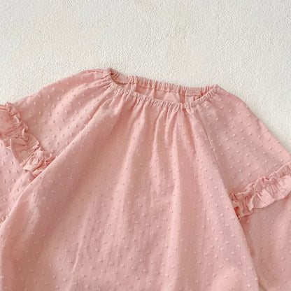 長袖ロンパース ドットエンボスフリル姉妹お揃いワンピース/ロンパース【mh0011083】