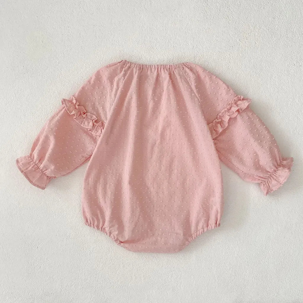 長袖ロンパース ドットエンボスフリル姉妹お揃いワンピース/ロンパース【mh0011083】