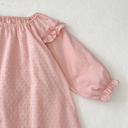 長袖ロンパース ドットエンボスフリル姉妹お揃いワンピース/ロンパース【mh0011083】