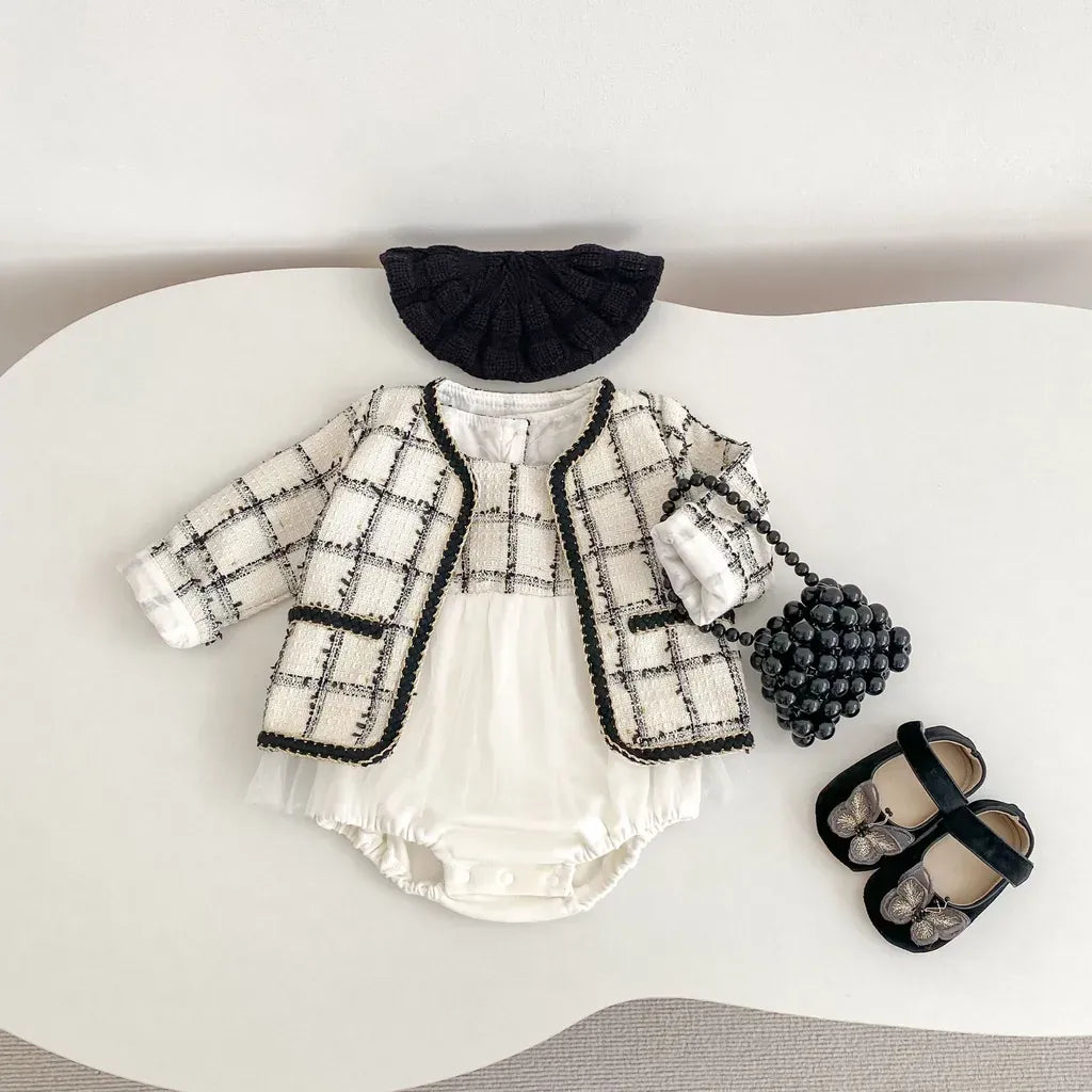 ロンパースセットアップ ファンシーツイードジャケット/チュールロンパース【mh0011085】